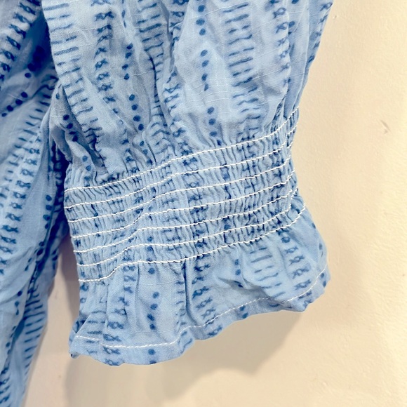 Miss Me Off Shoulder 3/4 sleeve Blouse Top Blue Dye Print Front Buttoned M - Picture 5 of 10